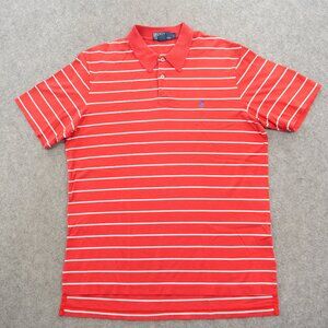 Polo Ralph Lauren Shirt Mens Large Red Striped Logo Pony Logo Golf Pima Cotton *